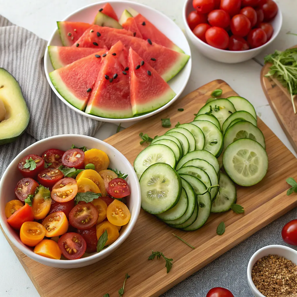 Assortment of colorful raw dishes